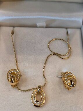 Christian Dior Vintage Gold Oval  Necklace and Earring Set - With Bix